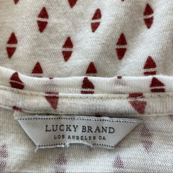 Lucky Brand Cream Paisley Border Print Scoop Neck Short Sleeve Tee Shirt - Picture 5 of 8